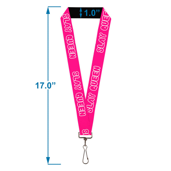 Buckle-Down Lanyard - 1.0" - SLAY QUEEN Bubble Text Pink/White
