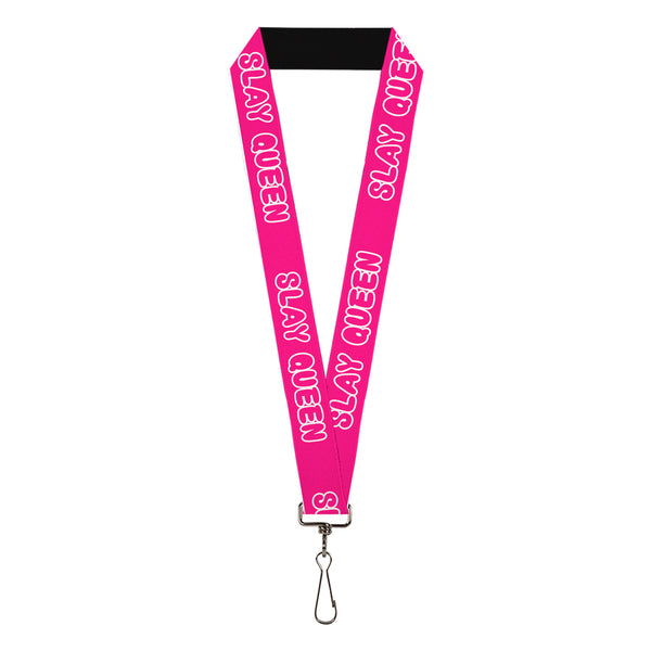 Buckle-Down Lanyard - 1.0" - SLAY QUEEN Bubble Text Pink/White