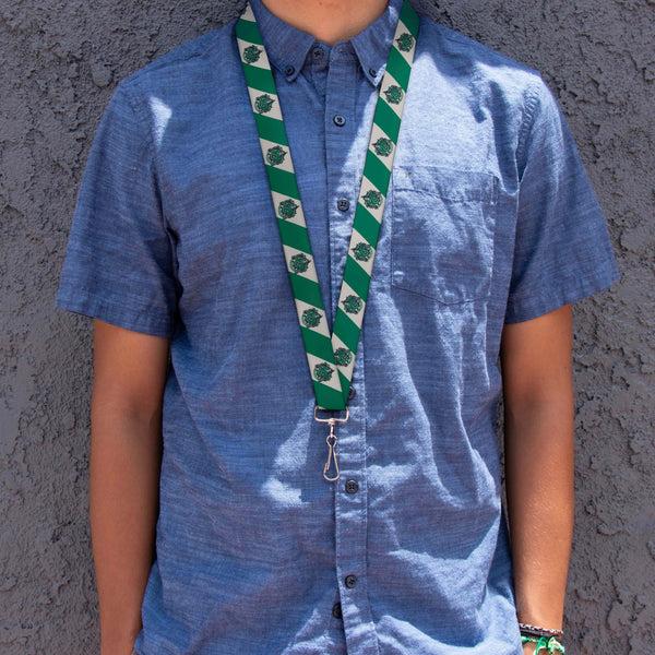 Buckle-Down Lanyard - 1.0" - SLYTHERIN Crest Diagonal Stripe Gray Green