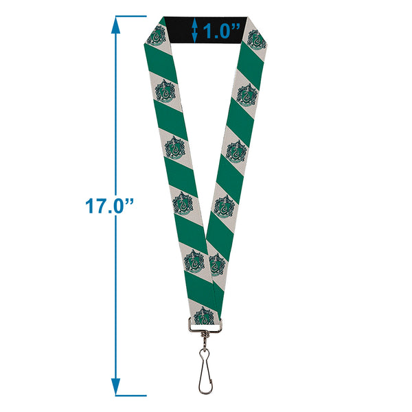 Buckle-Down Lanyard - 1.0" - SLYTHERIN Crest Diagonal Stripe Gray Green
