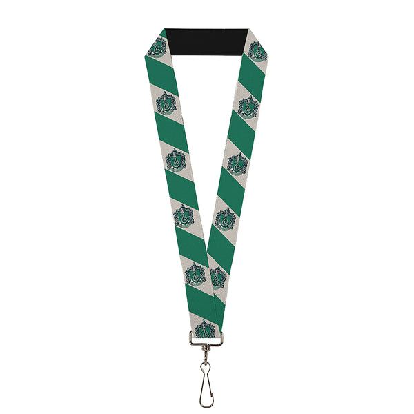Buckle-Down Lanyard - 1.0" - SLYTHERIN Crest Diagonal Stripe Gray Green