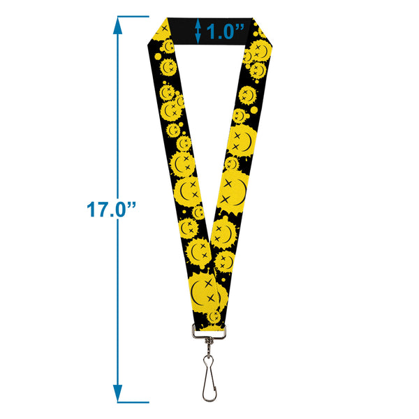 Buckle-Down Lanyard - 1.0" - Smiley Face Splatter Scattered Black/Yellow