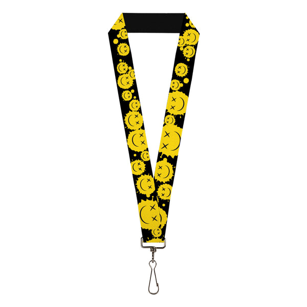 Buckle-Down Lanyard - 1.0" - Smiley Face Splatter Scattered Black/Yellow