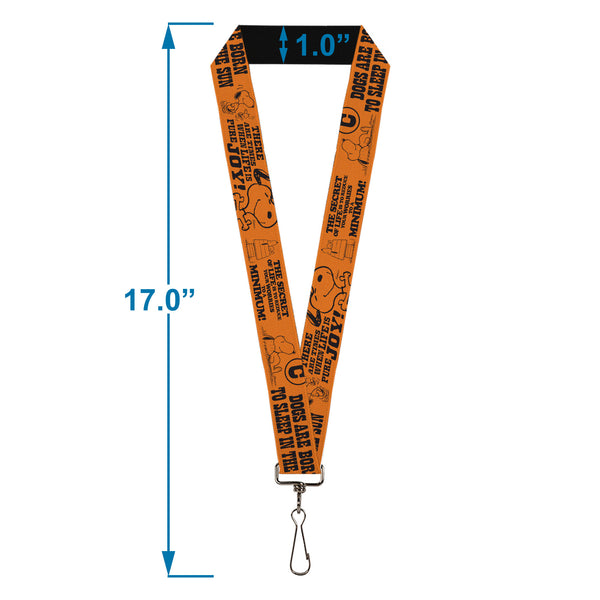 Buckle-Down Lanyard - 1.0" - Snoopy Poses And Quotes Collage Orange/Black