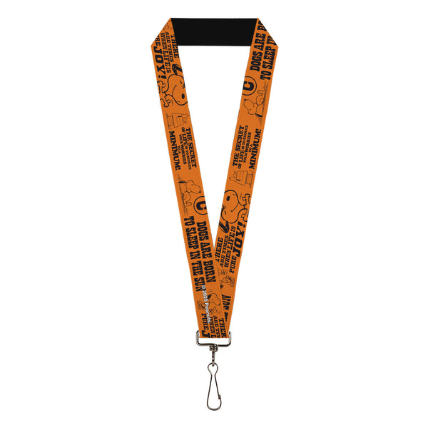 Buckle-Down Lanyard - 1.0" - Snoopy Poses And Quotes Collage Orange/Black