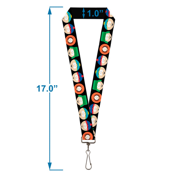 Buckle-Down Lanyard - 1.0" - South Park Boys Face Repeat Black