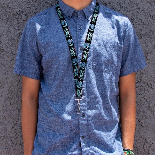 Buckle-Down Lanyard - 1.0" - Space Jam 2 LEBRON JAMES Face Icon And Text Black Blues Purples