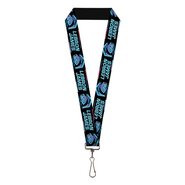 Buckle-Down Lanyard - 1.0" - Space Jam 2 LEBRON JAMES Face Icon and Text Black Blues Purples
