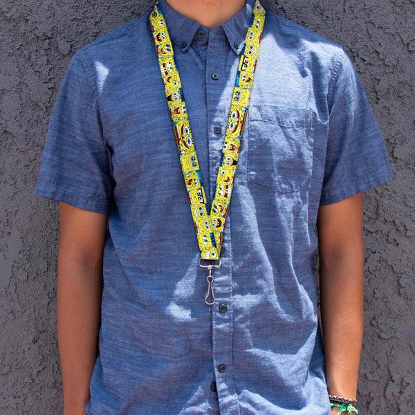 Buckle-Down Lanyard - 1.0" - Sponge Bob Expressions Stripe Blue