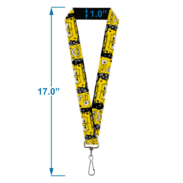 Buckle-Down Lanyard - 1.0" - SpongeBob 4-CLOSE-UP Expressions/Crackle Black/Gray/Yellow