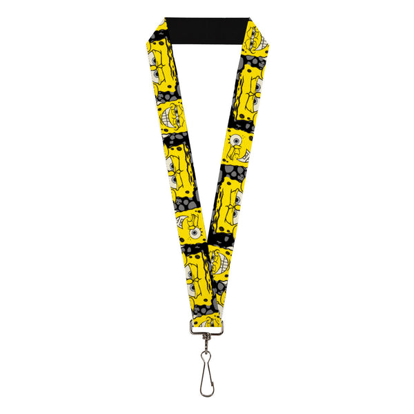 Buckle-Down Lanyard - 1.0" - SpongeBob 4-CLOSE-UP Expressions/Crackle Black/Gray/Yellow