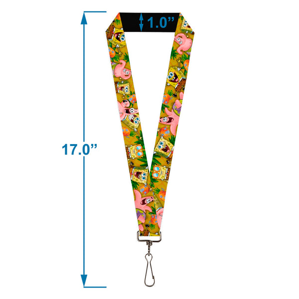 Buckle-Down Lanyard - 1.0" - SpongeBob & Patrick Starfish Poses Pineapple Gold