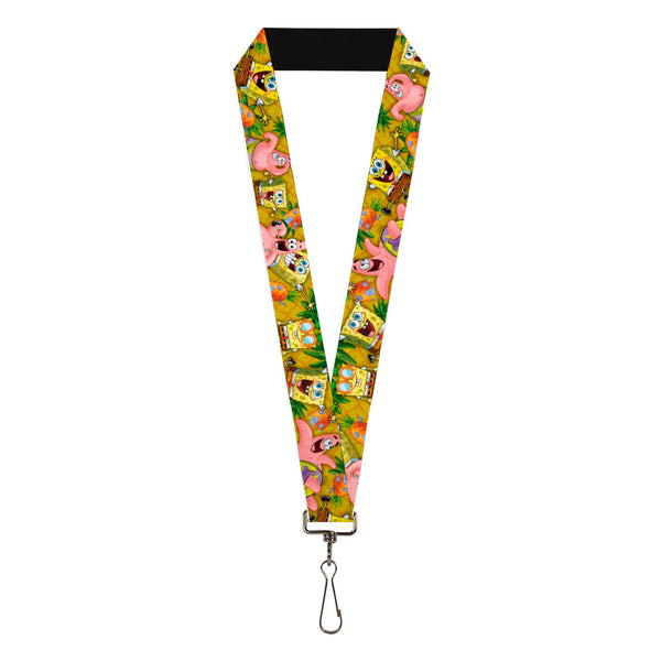 Buckle-Down Lanyard - 1.0" - SpongeBob & Patrick Starfish Poses Pineapple Gold