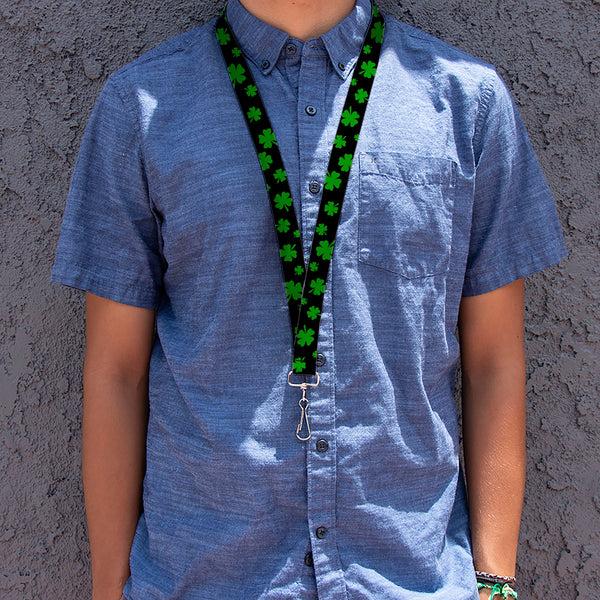 Buckle-Down Lanyard - 1.0" - St Pat's Clovers Scattered2 Black Green