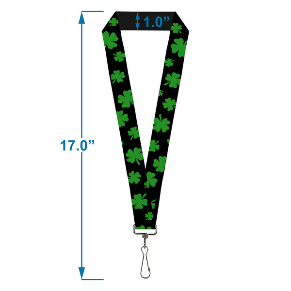 Buckle-Down Lanyard - 1.0" - St Pat's Clovers Scattered2 Black Green