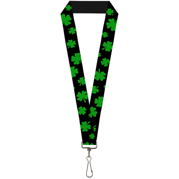 Buckle-Down Lanyard - 1.0" - St Pat's Clovers Scattered2 Black Green
