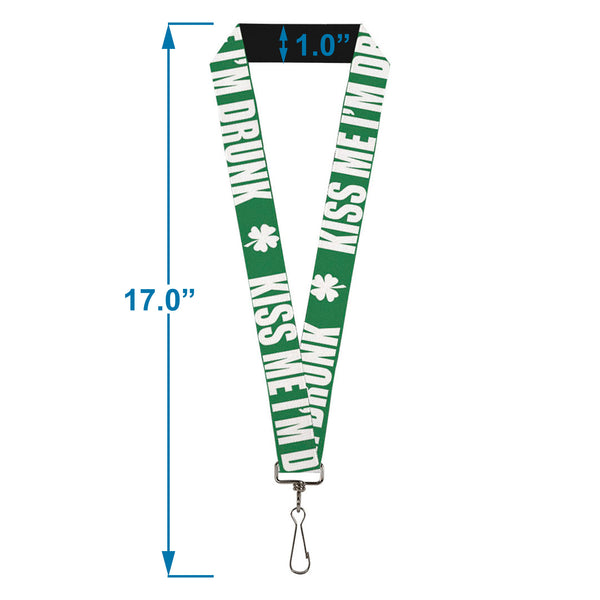 Buckle-Down Lanyard - 1.0" - St Pat's KISS ME I'M DRUNK Shamrock Green White