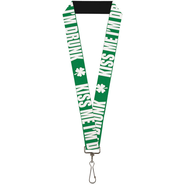 Buckle-Down Lanyard - 1.0" - St Pat's KISS ME I'M DRUNK Shamrock Green White
