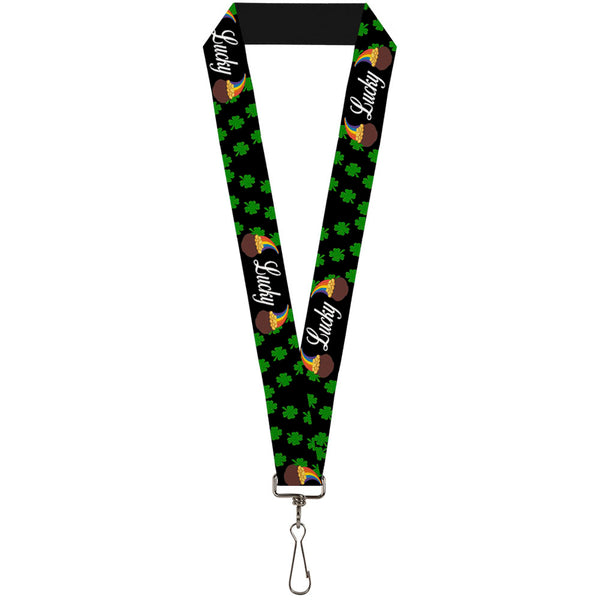 Buckle-Down Lanyard - 1.0" - St Pat's LUCKY Pot of Gold Shamrocks Scattered Black Green White