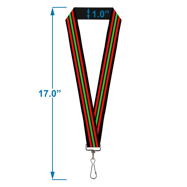 Buckle-Down Lanyard - 1.0" - Stripe Trio Black Red Green Black