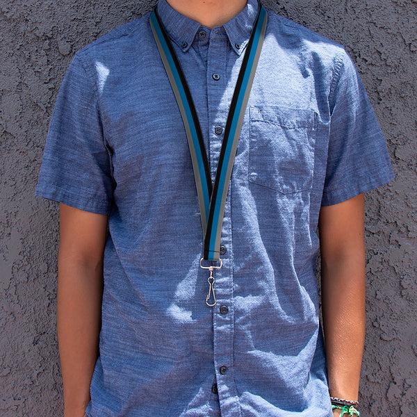 Buckle-Down Lanyard - 1.0" - Stripes Black Turquoise Gray