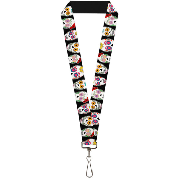 Buckle-Down Lanyard - 1.0" - Sugar Skull Outline Black Multi Color