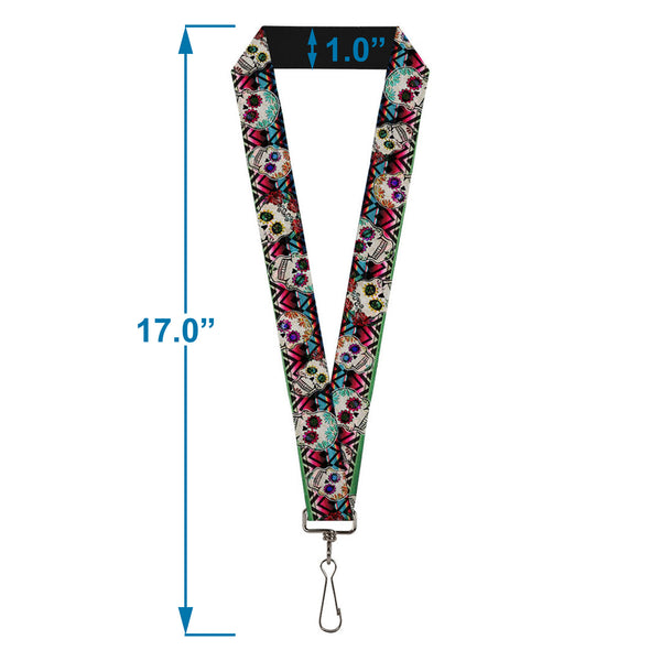 Buckle-Down Lanyard - 1.0" - Sugar Skulls Zarape Multi Color