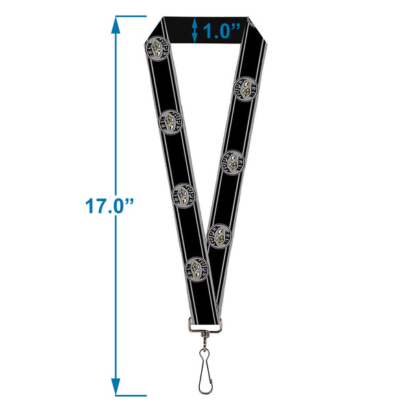 Buckle-Down Lanyard - 1.0" - SUPER BEE Logo Stripes Black Gray