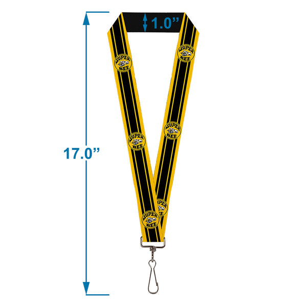 Buckle-Down Lanyard - 1.0" - SUPER BEE Logo Stripes Yellow Black White