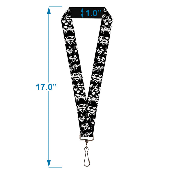 Buckle-Down Lanyard - 1.0" - Superman Shield Splatter Black White