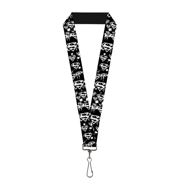 Buckle-Down Lanyard - 1.0" - Superman Shield Splatter Black White