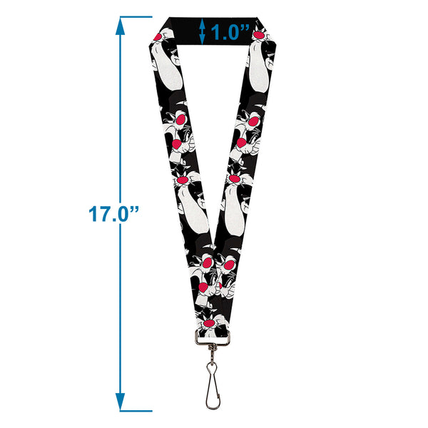Buckle-Down Lanyard - 1.0" - Sylvester The Cat Poses Stacked Black