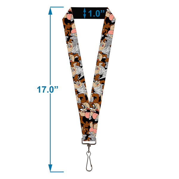 Buckle-Down Lanyard - 1.0" - Tasmanian Devil Vortex Poses Stacked Charcoal