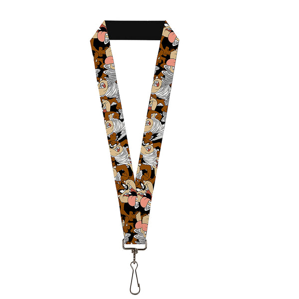 Buckle-Down Lanyard - 1.0" - Tasmanian Devil Vortex Poses Stacked Charcoal
