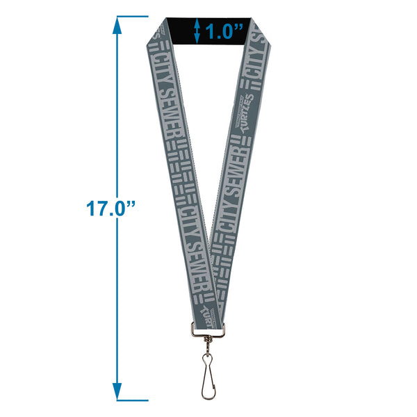 Buckle-Down Lanyard - 1.0" - TEENAGE MUTANT NINJA TURTLES CITY SEWER Title Logo Grays