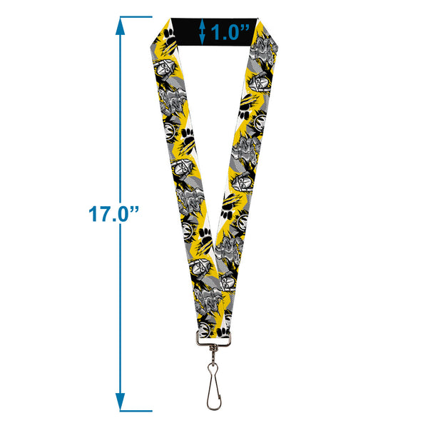 Buckle-Down Lanyard - 1.0" - Teenage Mutant Ninja Turtles Shredder Pose And Icons Grays/Yellow