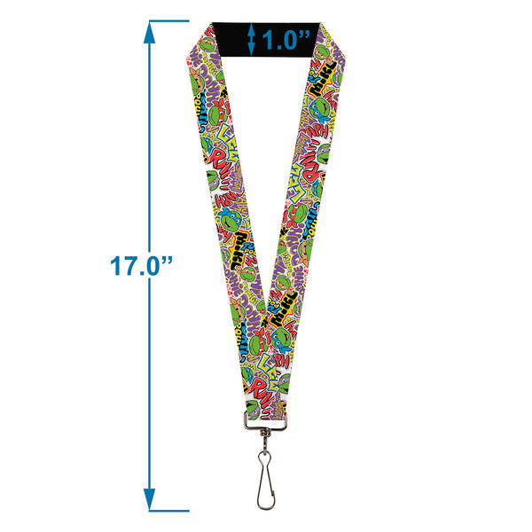 Buckle-Down Lanyard - 1.0" - Teenage Mutant Ninja Turtles Sticker Slaps Collage White/Multi Color