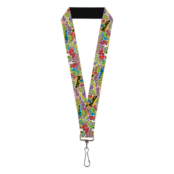 Buckle-Down Lanyard - 1.0" - Teenage Mutant Ninja Turtles Sticker Slaps Collage White/Multi Color