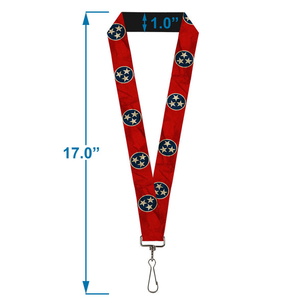 Buckle-Down Lanyard - 1.0" - Tennessee Flag Stars CLOSE-UP Distressed