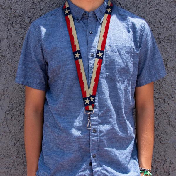 Buckle-Down Lanyard - 1.0" - Texas Flag CLOSE-UP Distressed Painting