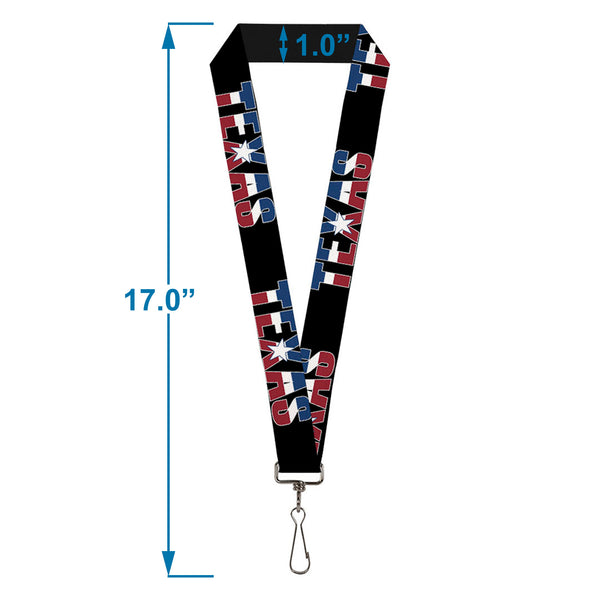 Buckle-Down Lanyard - 1.0" - TEXAS W Star Black White Blue Red