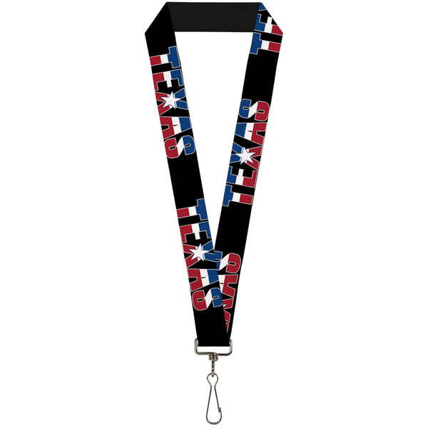 Buckle-Down Lanyard - 1.0" - TEXAS w Star Black White Blue Red