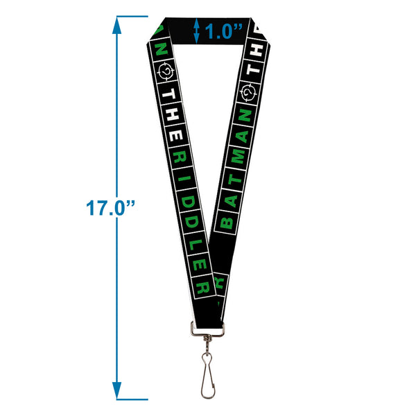 Buckle-Down Lanyard - 1.0" - The Batman Movie Crossword Puzzle Black White Green