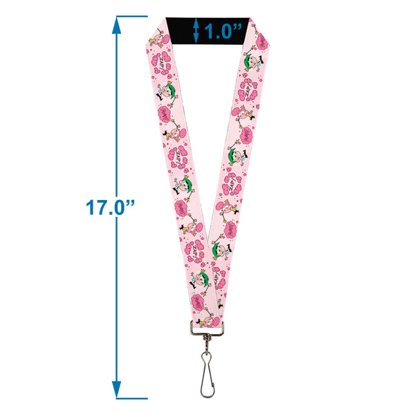 Buckle-Down Lanyard - 1.0" - The Fairly OddParents Cosmo And Wanda Wish Poses Pink