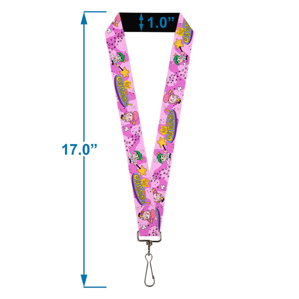 Buckle-Down Lanyard - 1.0" - THE FAIRLY ODDPARENTS Timmy With Cosmo And Wanda Group Pose Pinks