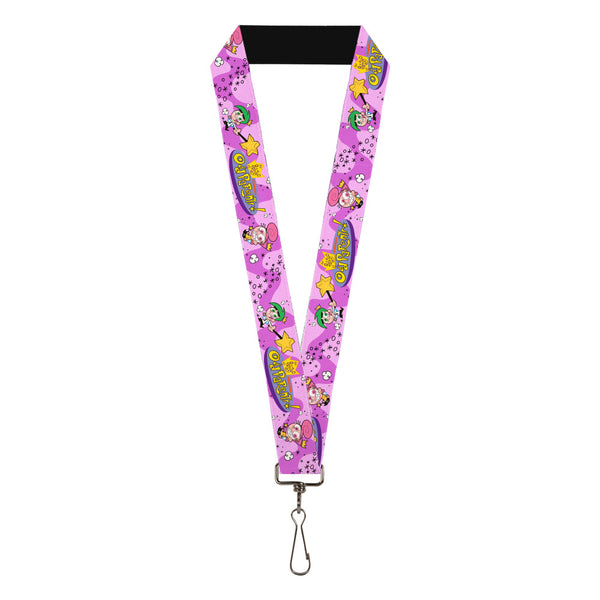 Buckle-Down Lanyard - 1.0" - THE FAIRLY ODDPARENTS Timmy with Cosmo and Wanda Group Pose Pinks
