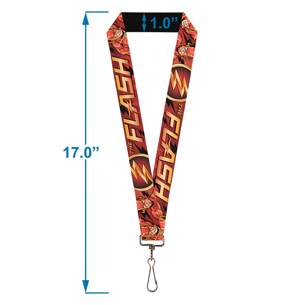 Buckle-Down Lanyard - 1.0" - THE FLASH Logo3 Poses Black Red Gold