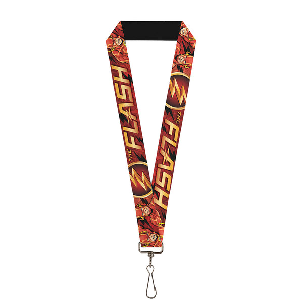 Buckle-Down Lanyard - 1.0" - THE FLASH Logo3 Poses Black Red Gold