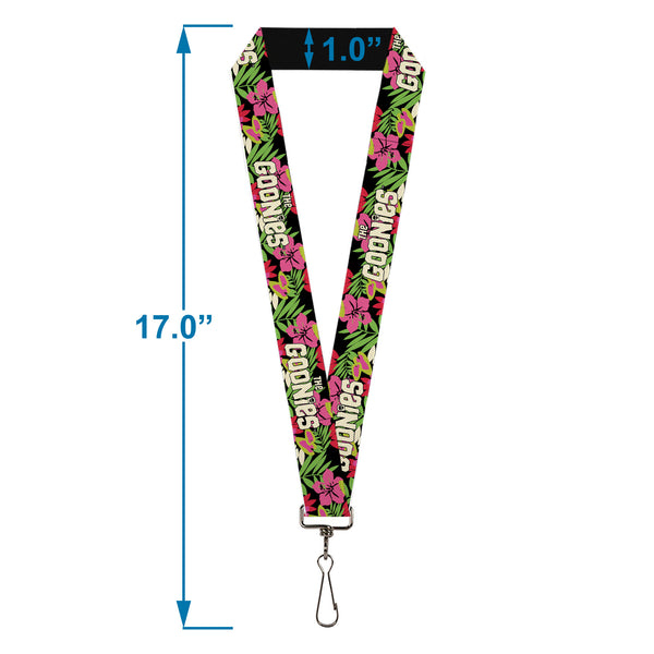 Buckle-Down Lanyard - 1.0" - THE GOONIES Title Logo Hawaiian Shirt Print Black/Pinks