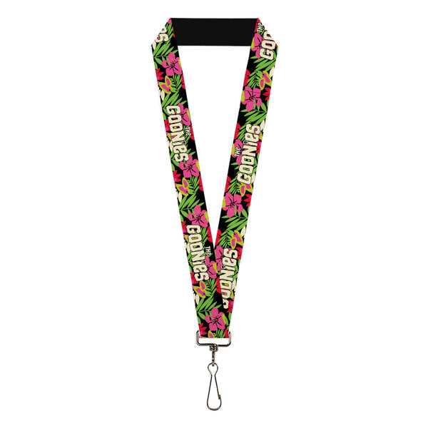 Buckle-Down Lanyard - 1.0" - THE GOONIES Title Logo Hawaiian Shirt Print Black/Pinks